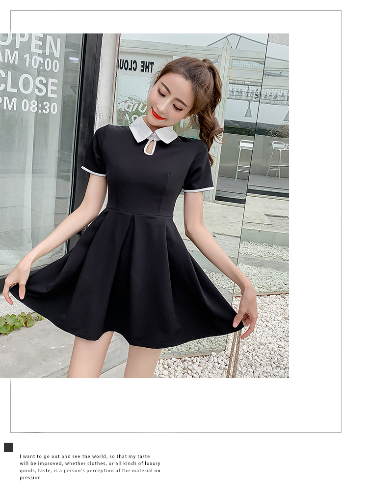 VK旗艦店 韓國學院風修身顯瘦娃娃領氣質短袖洋裝