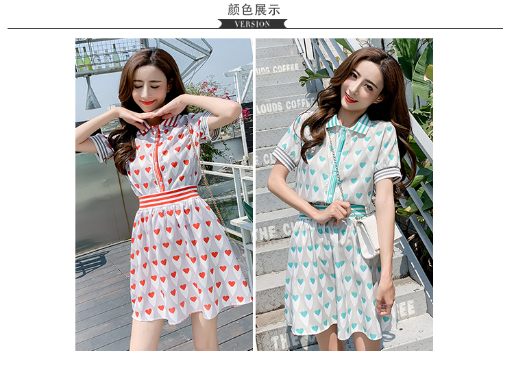 VK旗艦店 韓系愛心印花條紋洋氣時尚顯瘦套裝短袖裙裝