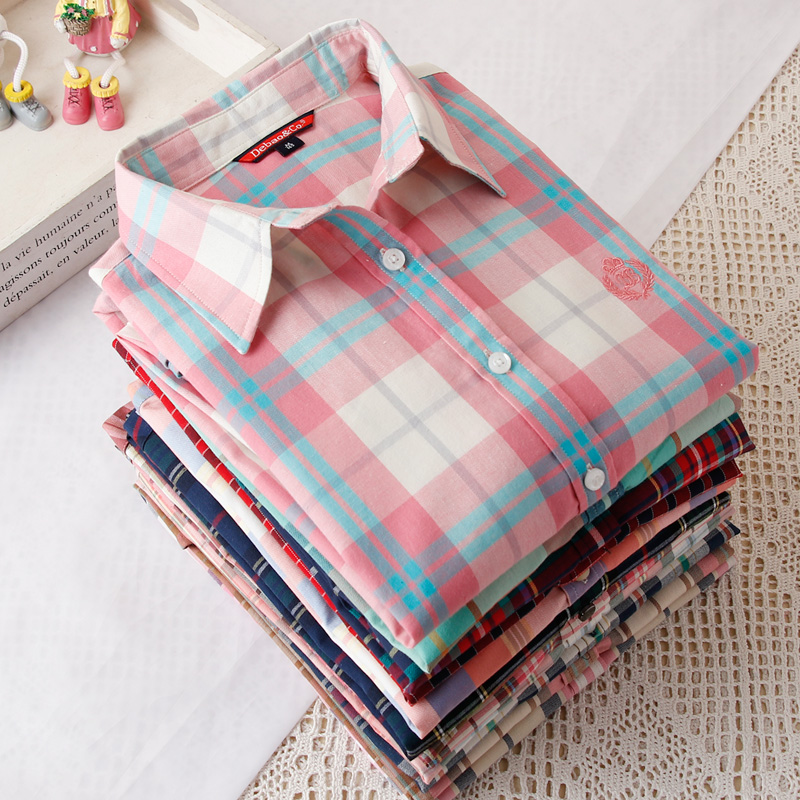 Áo sơ mi kẻ sọc cotton dài tay nữ 2018 xuân hè mới thời trang Hàn Quốc buông xõa họa tiết sinh viên hoang dã sơ mi trắng nữ đẹp