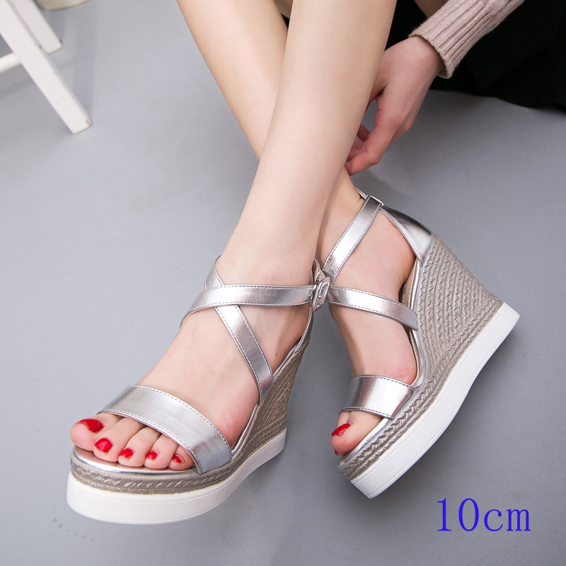 Sandals women's summer new cross strap wedge heel women's shoes muffin thick-soled word buckle ultra-high heel waterproof platform open toe