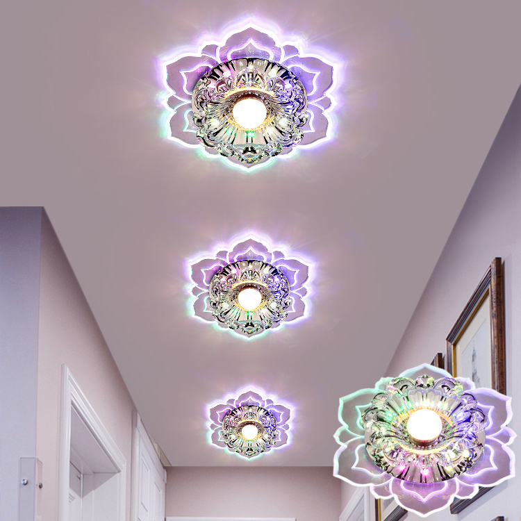 Cylinder light LED ceiling light recessed ceiling light corridor Water crystal light corridor suction top light creative flower shape Seven color spotlights