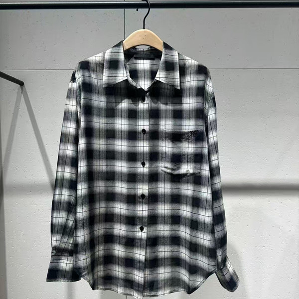 Authentic 25 Summer New Product Lightweight Tencel Merino Wool Loose Unisex Black and White Checkered Shirt T041