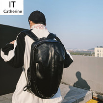 Hong Kong Tide Male Fashion Backpack Han Version Cortical Double Shoulder Bag Genuine Leather Casual Travel Student Bag 2022 new