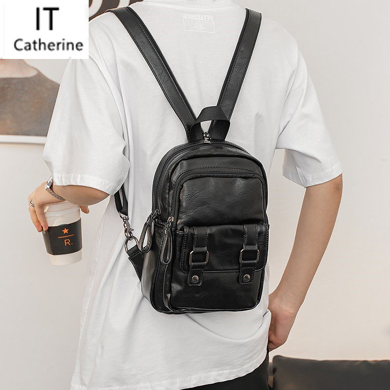 Hong Kong Genuine Leather 2022 New Packet Young Chest Front Bag Personality Versatile Men's Cortex Double Shoulder Bag Single Shoulder Bag