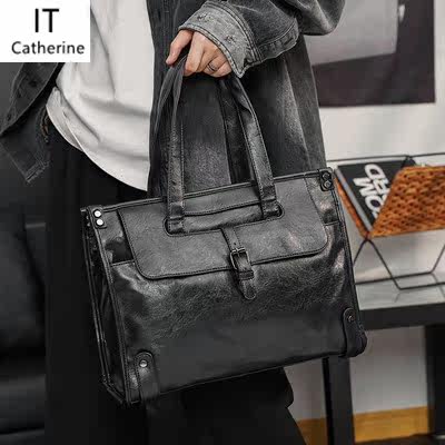 Hong Kong 2022 new men's handbag briefcase cortex fashion single shoulder bag casual street handbag