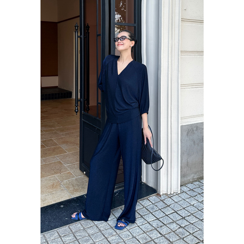 Ame Palace Blue Set Nh Series Two-Piece Top + Casual Long Pants Set Slimming Versatile Women's Fashion Set