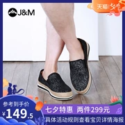 Jm hạnh phúc Mary giày phẳng mùa xuân đặt chân màu đen thoải mái giản dị giày nam Espadrilles 72097M - Plimsolls