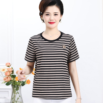 Middle-aged womens summer tops middle-aged womens striped short-sleeved cotton T-shirts moms summer half-sleeved cotton T-shirts