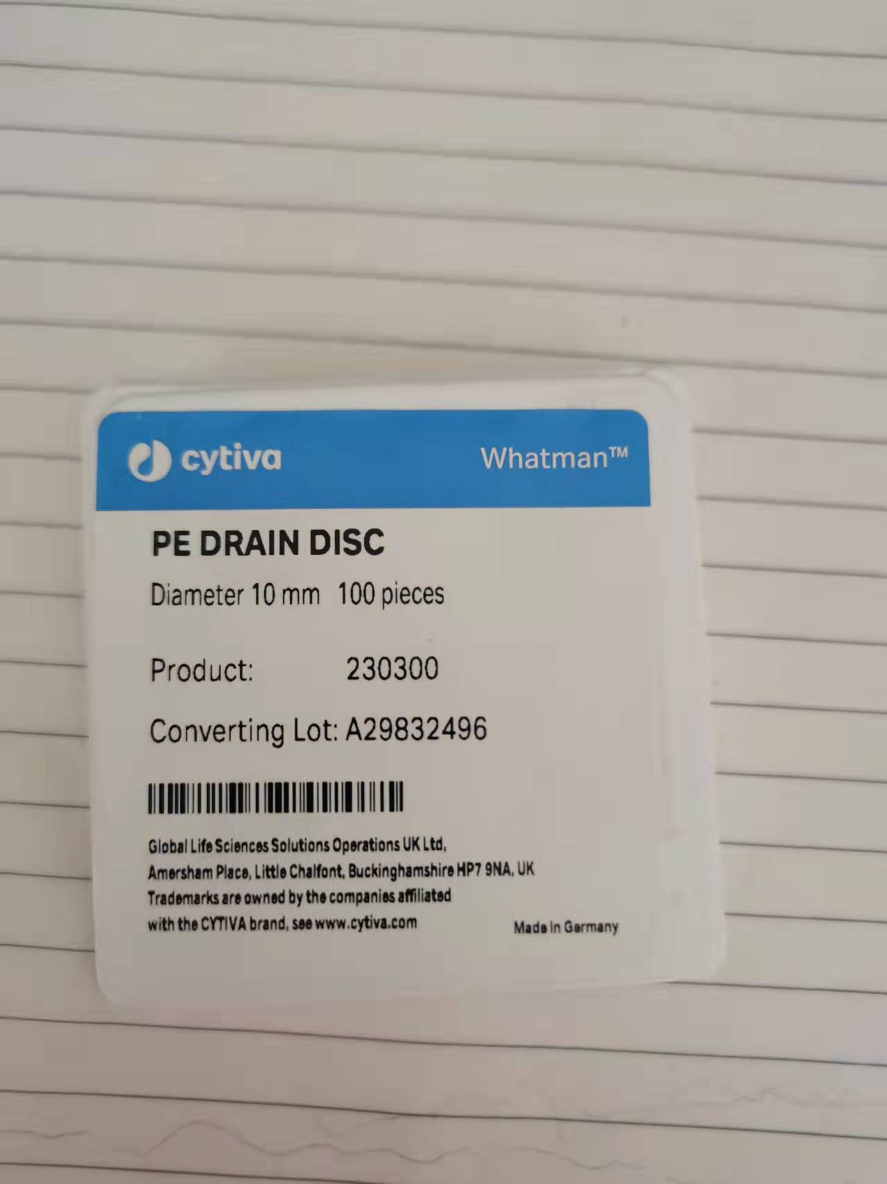 WHATMAN 230300 DRAIN DISC 10MM PE polyester drainage sheet