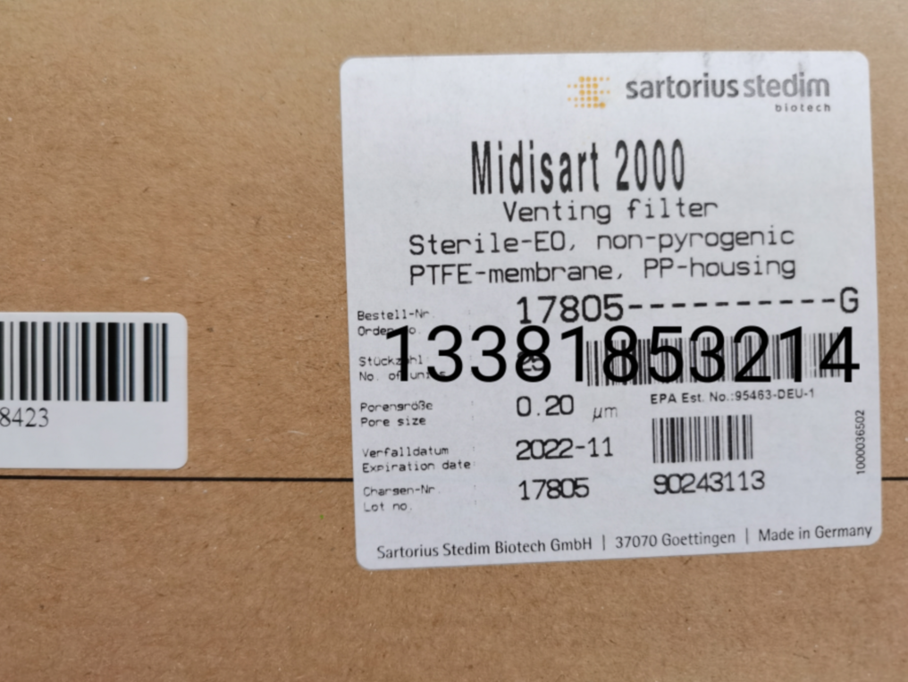 Sartorius Sartorius Midisart-2000 Sterile Ventilation Air In-Line Filter 17805-G