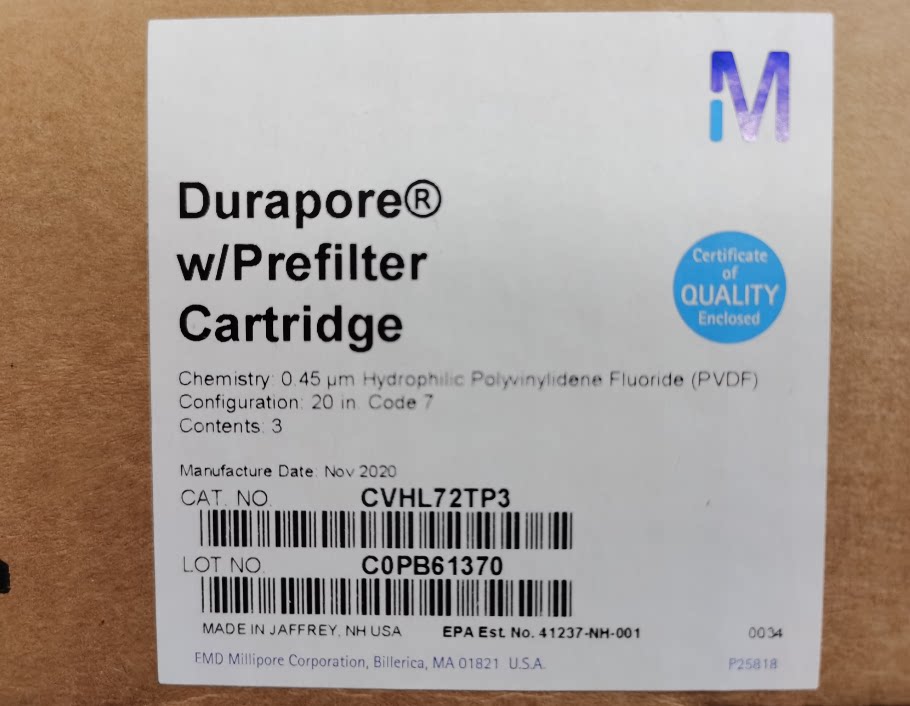 0.22um Millipore密理博0.45um Durapore滤芯CVHL72TP3 CVGL72TP3