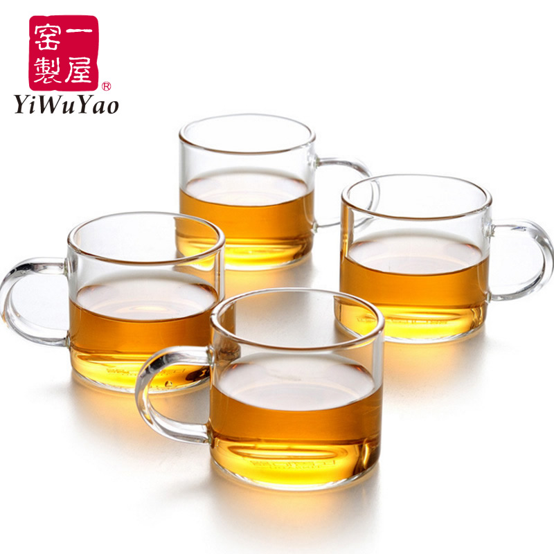 Yiwu kiln heat-resistant glass kung fu tea set with handle tea cup FH-3509 tea flower tea cup 150ML