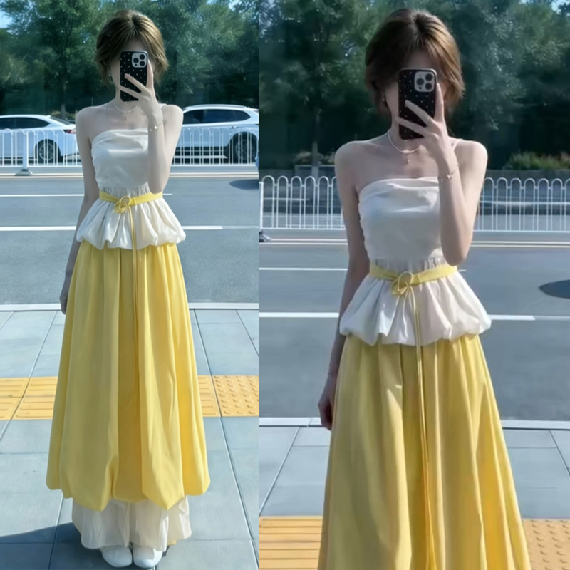 Summer Outfit Ootd: a Complete Set of Trendy, Age-Reducing, Rich Girl-Style, Elegant Tube Top Dress Two-Piece Set