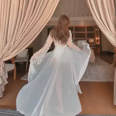 Seaside Vacation sunscreen one-piece beach dress Sanya photo swimsuit female summer sexy fairy fan 2021 new belly