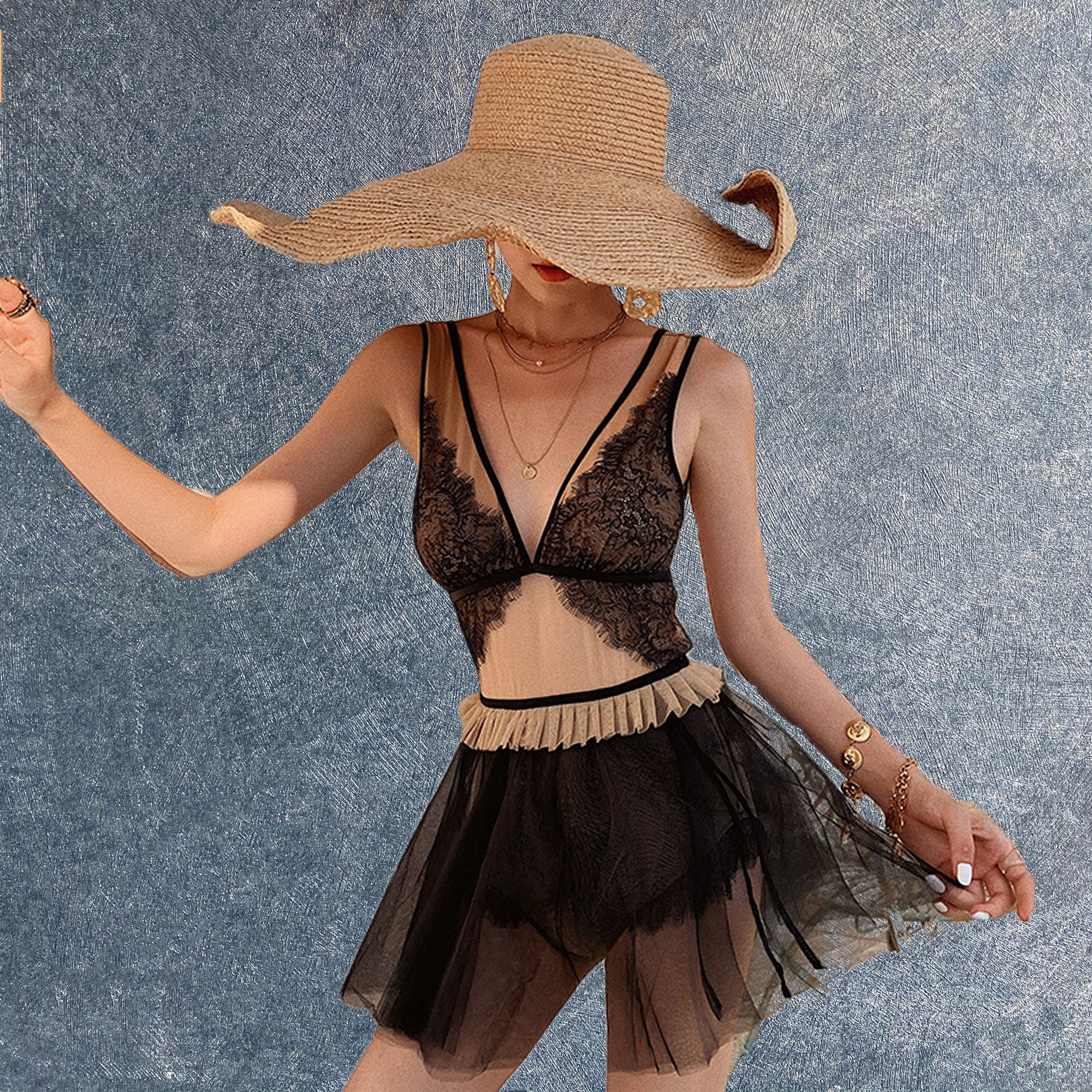 Swimsuit women's fairy Van Bikini Sexy Deep V Lions dress style Chains Skinder Korea ins2020 new spa