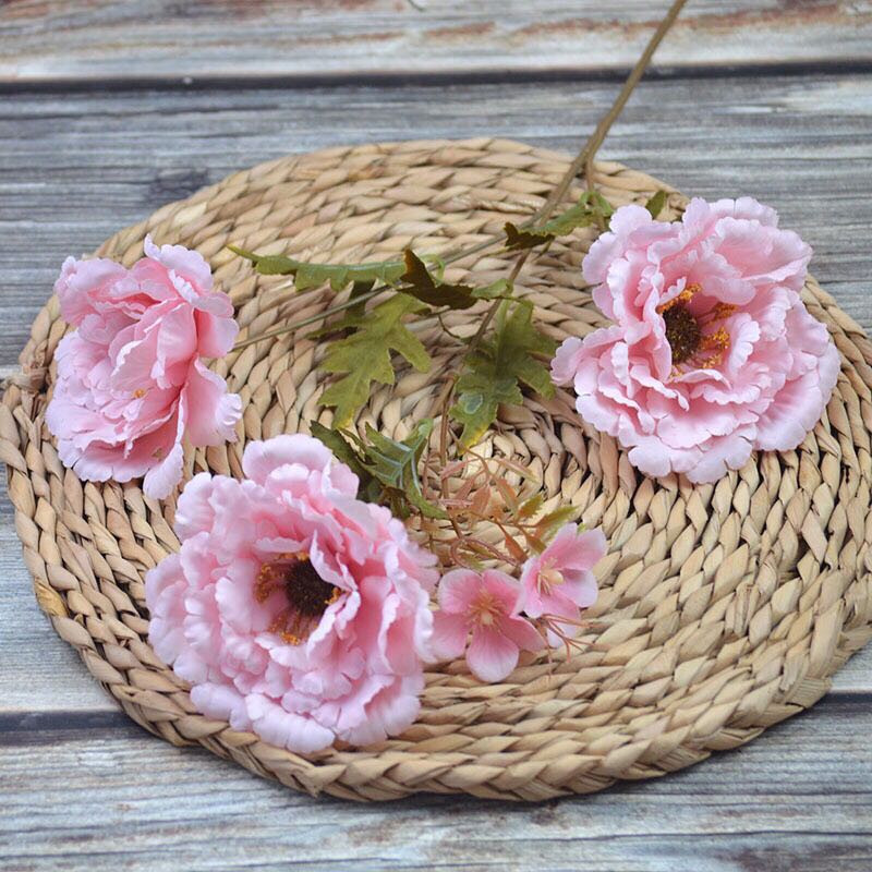 Popcorn 3 Lotus Crane Peony Autumn Color Simulation Flower European-style Retro Peony Wedding flower art home Soft fashion fake flowers