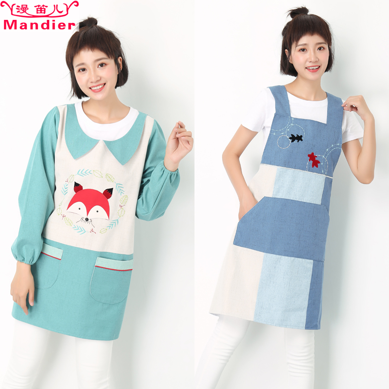 Hood Coat Woman woman Winter Cooking Home Kitchen Waterproof Apron Women Long Sleeve Pure Cotton Workwear 2021 New