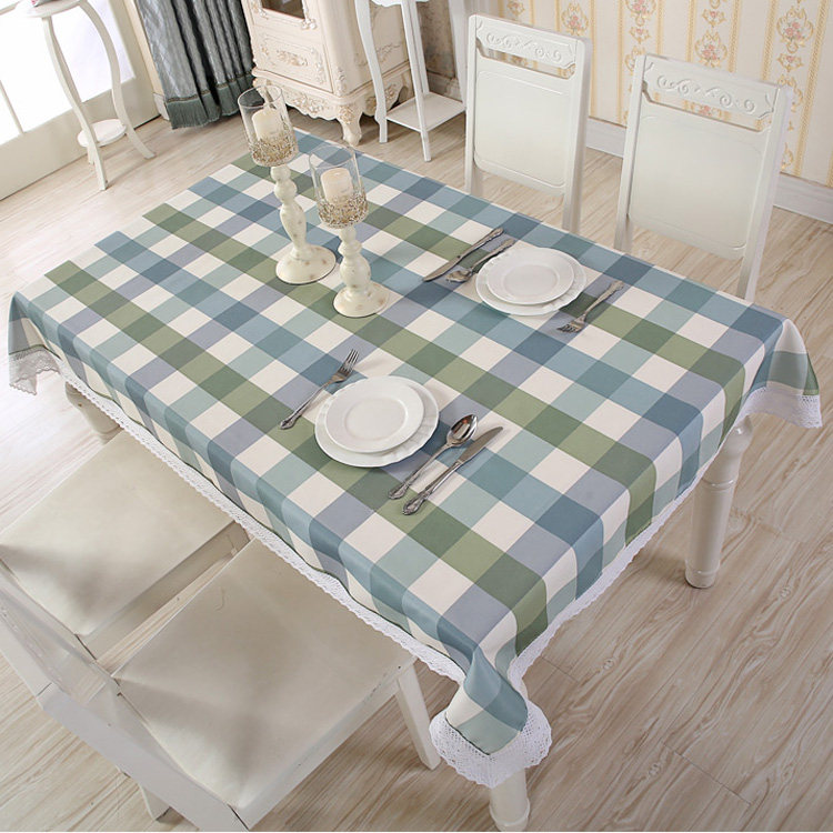 Rectangular square grid table cloth cloth art cotton linen small fresh round table waterproof cute Korean style brief modern