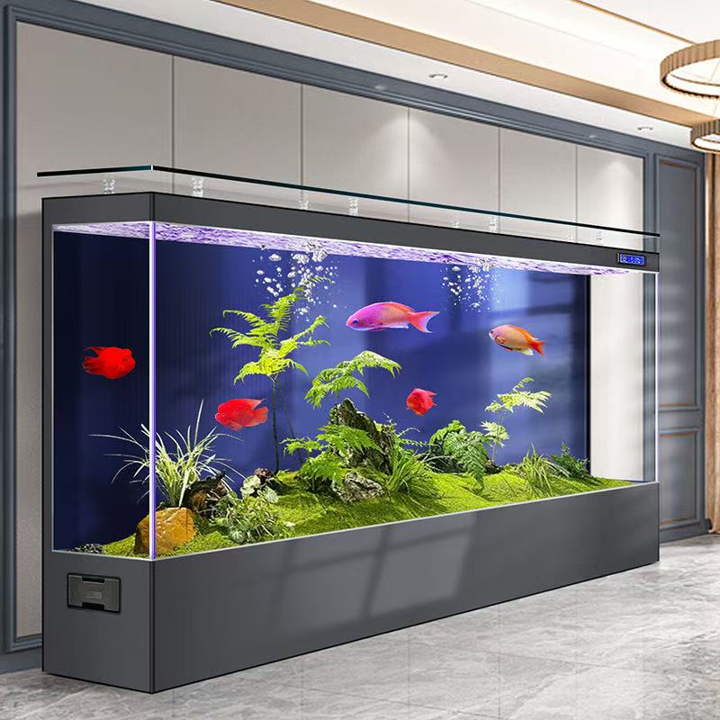 New Ultra-White Glass Wall-Mounted Fish Tank for Living Room, Medium to Large Size, Light Luxury, Floor-Standing, Circulating Filtration Goldfish Tank Aquarium