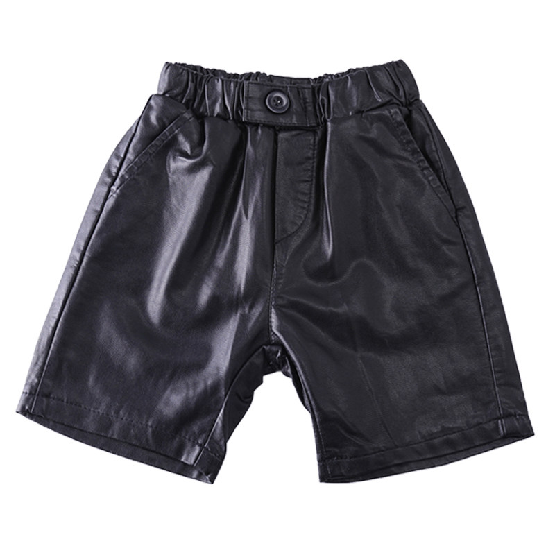 Naughty Eggs Spring and Autumn Simple Fashionable Faux Leather Loose Five Points Five Points Leather Pants Children's Korean Children's Clothing