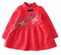 New childrens clothing autumn and winter large red embroidered children qipao girl dress with dress plus velvet princess dresses long sleeve dress