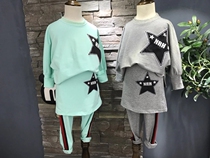 New childrens clothing Spring-autumn-style girl bat sleeve loose even cap sweatshirt with two suit surges