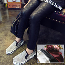 New childrens clothing autumn winter new girl printed lace imitation leather children hit bottom pants pencil long pants