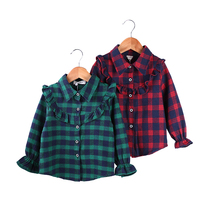 Middle Children Thickening Spring Autumn Winter Han Edition Childrens Clothing Children Cotton Lining Wood Ear Side Long Sleeve Plaid Girl Spring Autumn Shirt
