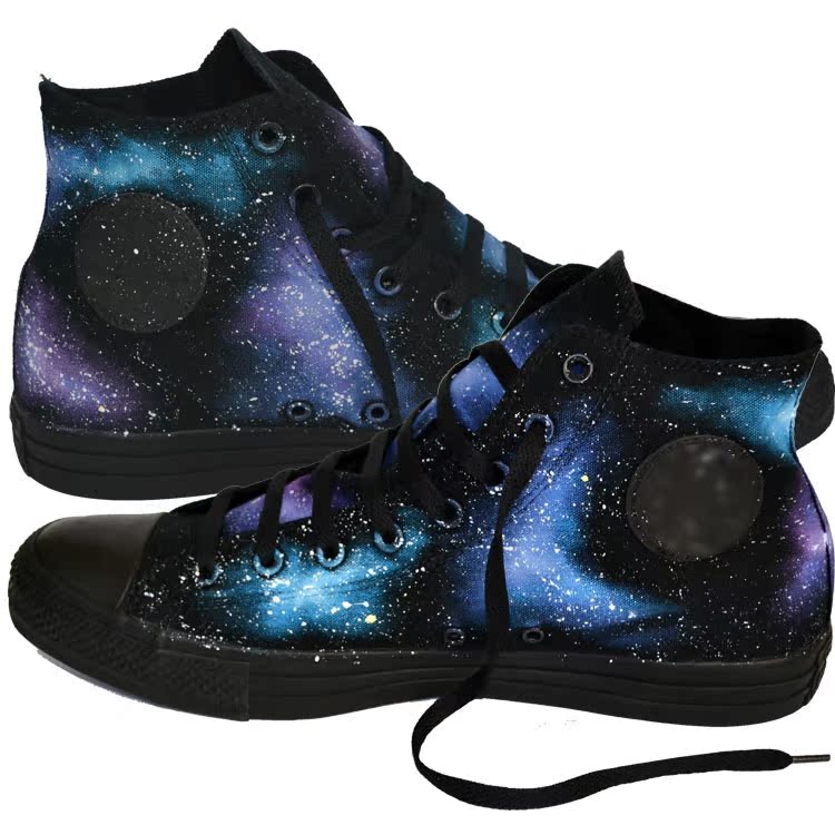 Tất cả các ngôi sao màu đen giày vẽ tay Harajuku Van Gogh giày vải graffiti nam và nữ giày đế bằng cao giày converse nữ cổ cao