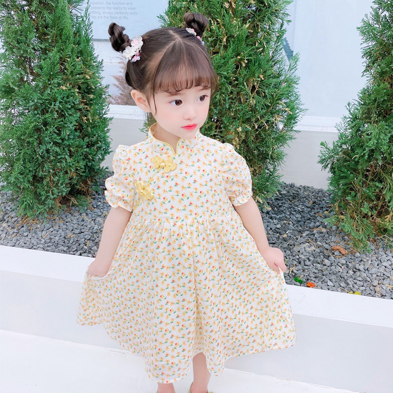 Bala bala2022 summer girls dress Chinese style baby children's cheongsam skirt Western style princess skirt tide