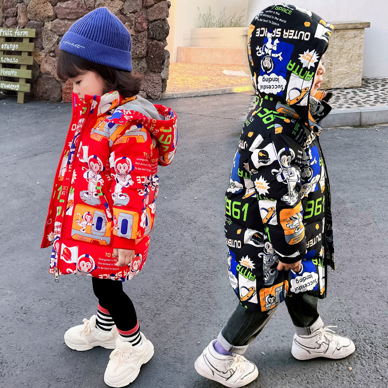 2022 Winter Children's Down Jacket Boys and Children Mid-length Western Style 3-year-old Baby 4-year-old Girl White Duck Down Jacket