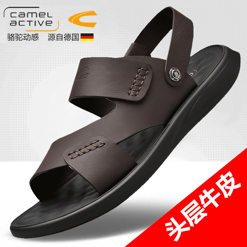 German camel moving sandals men summer new leather outside of soft-sole beach shoes and cow skin anti-slippers men