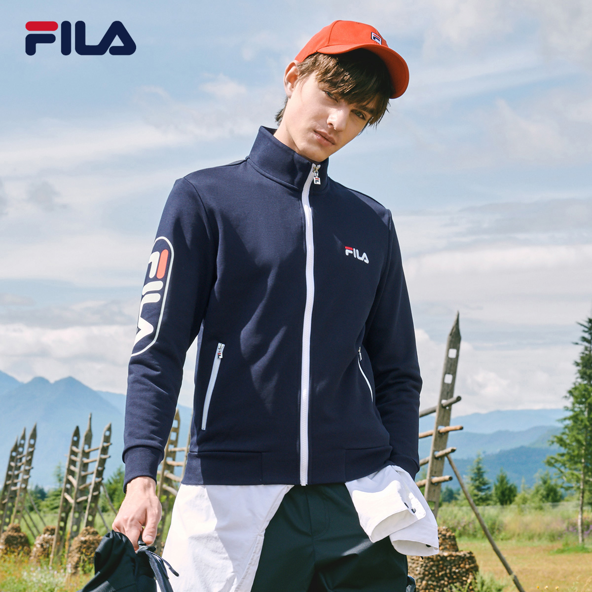 FILA Men's Stand-up Collar Jacket Fall 2021 New Sleeve LOGO Sports Casual Jacket Knitted Top