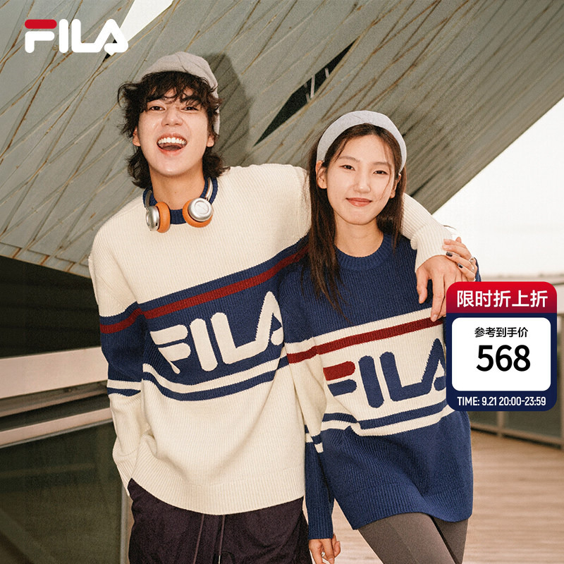 Fila Retro American-Style Knit Sweater | Fila Official Autumn Sweater Knit Top for Men and Women Couples