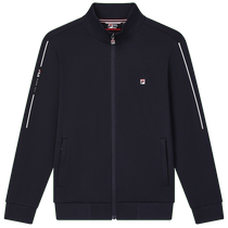 FILA official mens knitted long-sleeved jacket 2024 autumn new fashion casual basic stand-up collar top