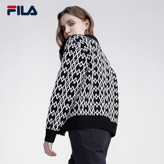 FILAEmerald official women's woven jacket 2023 winter new casual fashion full-print sweater