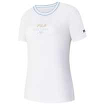 FILA official womens knitted short-sleeved shirt 2024 autumn new tennis sports simple basic round neck T-shirt