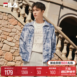 FILA official men's woven jacket 2024 summer new fashion casual loose all-over printed stand-up collar top