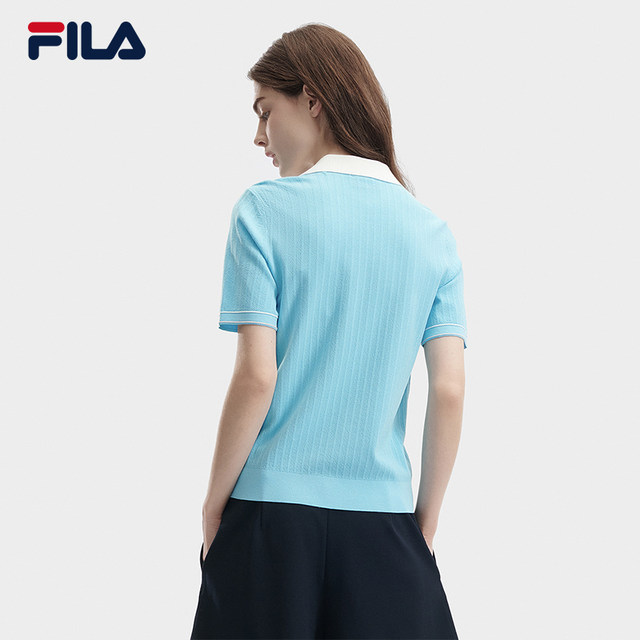 FILA Official Women's Knitted Shirt 24 Xia Xin Fashion Casual Lapel POLO Short Sleeve