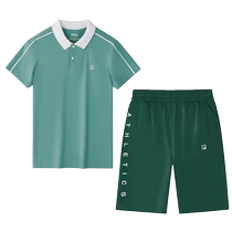 FILA KIDS FILA childrens suit 2024 summer new boys sports short-sleeved T-shirt pants two-piece set
