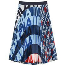 FILA Emerald Womens Woven Skirt 2024 Autumn New Casual Full Print Splicing Skirt Pleated Skirt
