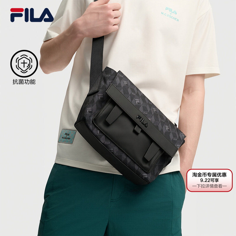 [Wang Anyu Recommends] Fila Black Warrior丨Fila Vintage Bag Men's Black Versatile Daily Commuting Shoulder Bag