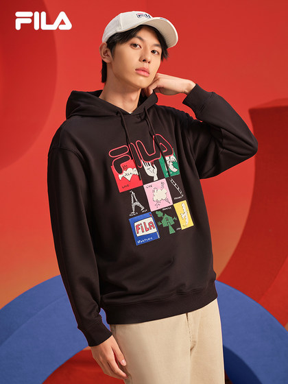 FILA 叕运蛇斐乐情侣连帽新年红色氧气卫衣男女连帽卫衣