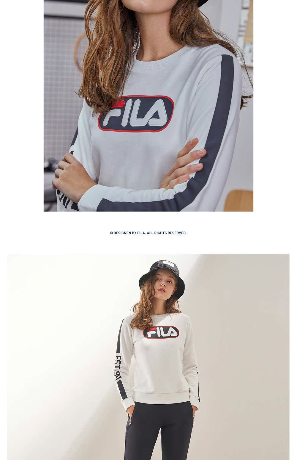 Áo len nữ chính thức của FILA Fila 2019 Mùa xuân mới Thể thao Áo thun xu hướng Áo len nữ - Thể thao lông cừu / jumper áo nỉ nữ form rộng