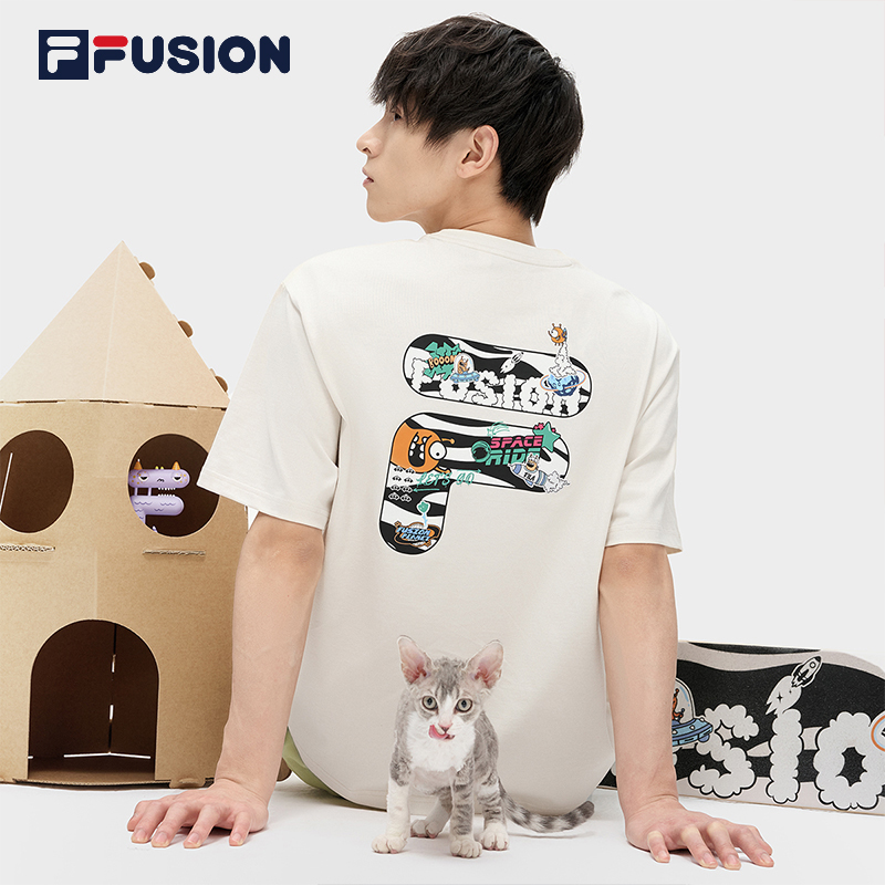 FILA FUSION Fila couple sports T-shirt men's 2023 summer new all-match printed short-sleeved top women's t