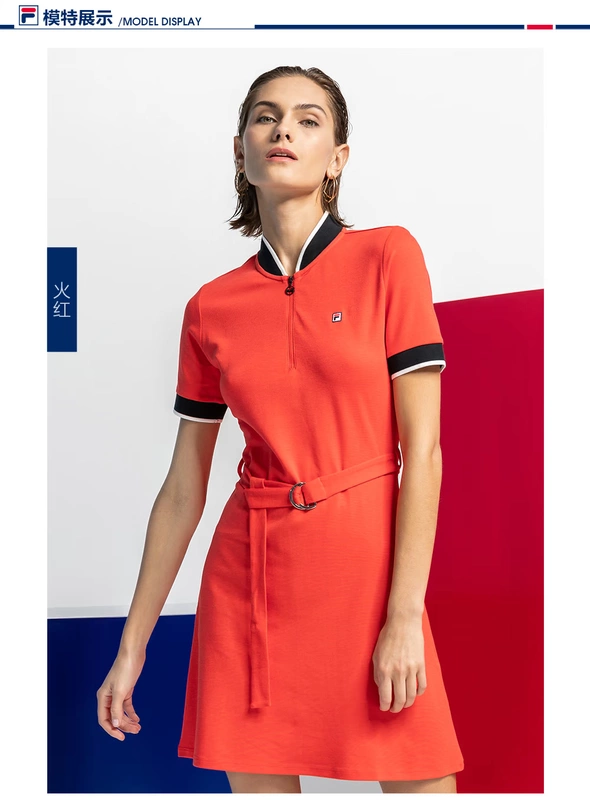 Đầm Fila Fila Women 2018 Thu mới Thời trang mới Thường xuyên Cổ áo Cổ áo Thể thao Đầm ngắn