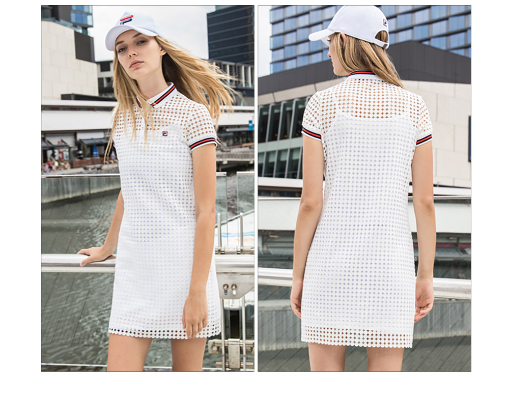 FILA Fila cao vòng thể thao váy 2018 mùa hè mới POLO ngắn tay áo hai mảnh váy quần áo the thao nữ mùa hè