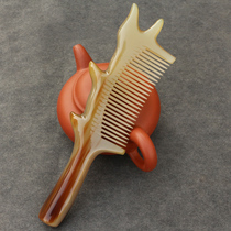 Natural white bull angle massage comb anti - static dense tooth comb straight hair - hair comb tree branch art engraved thick