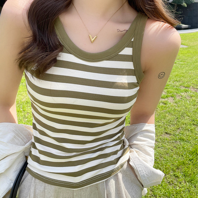 Women's striped suspender vest with chest pad