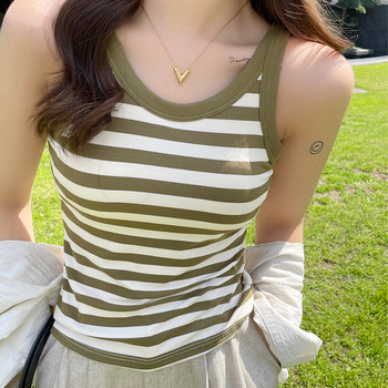 Women's striped suspender vest with chest pad